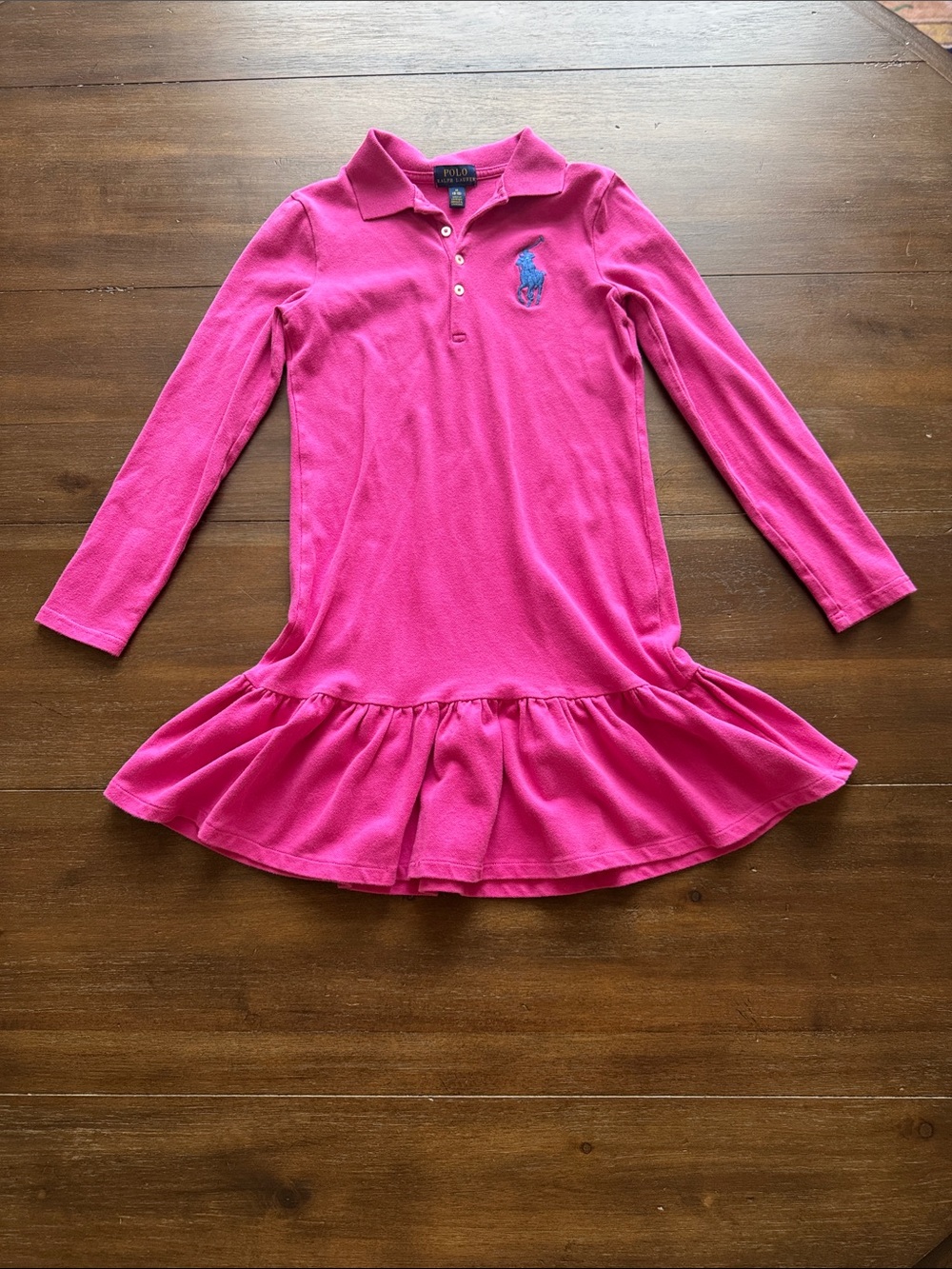 Size M (8-10) Polo Ralph Lauren big pony stretch cotton dress pink long sleeve